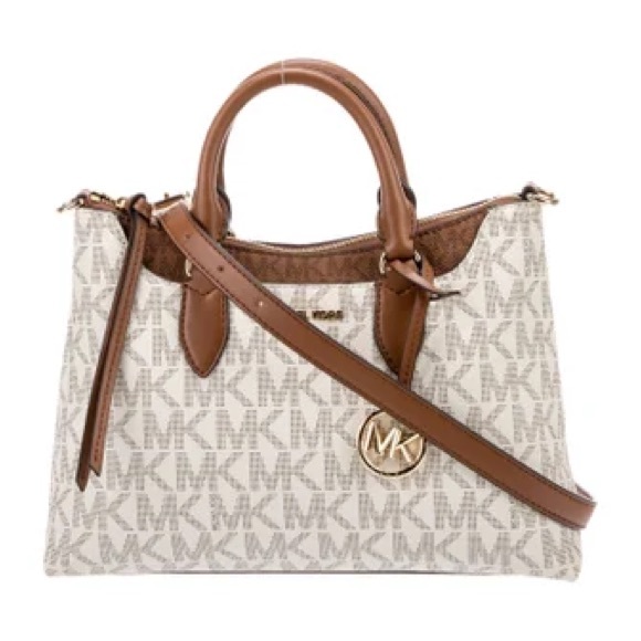 NWT Michael Kors Brown and Cream Satchel with Monogram Pattern - Picture 3 of 7